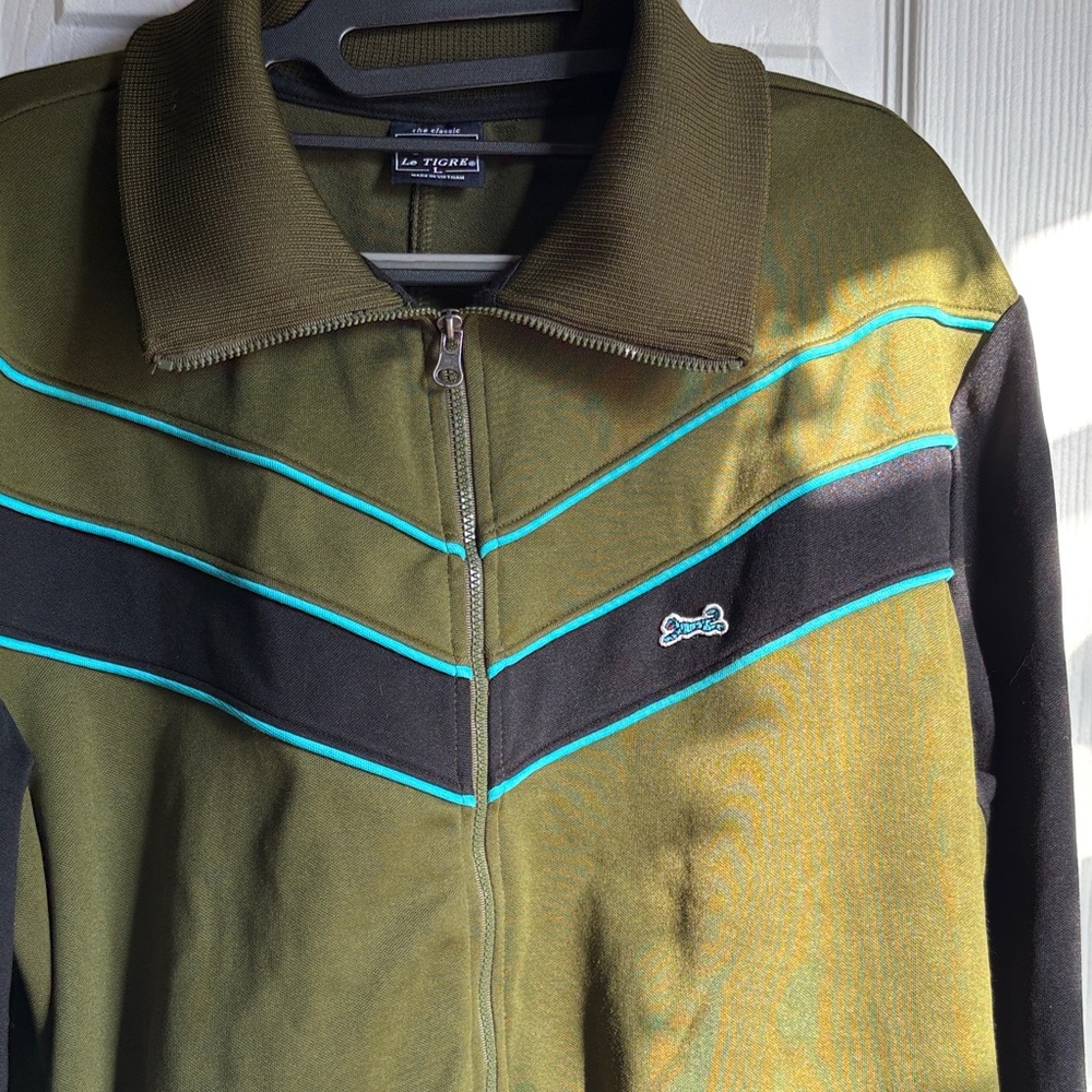 Le Tigre Olive and Black Zip-Up with Blue Stripes - Picture 3 of 9